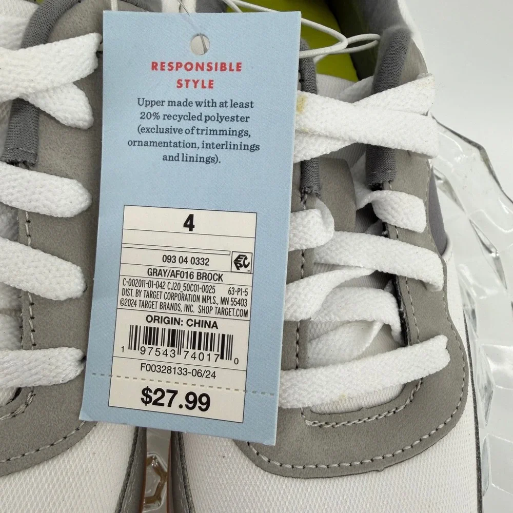 Cat & Jack Brock Kids Size 4 Gray White Athletic Sneakers Shoes New 093 04 0332